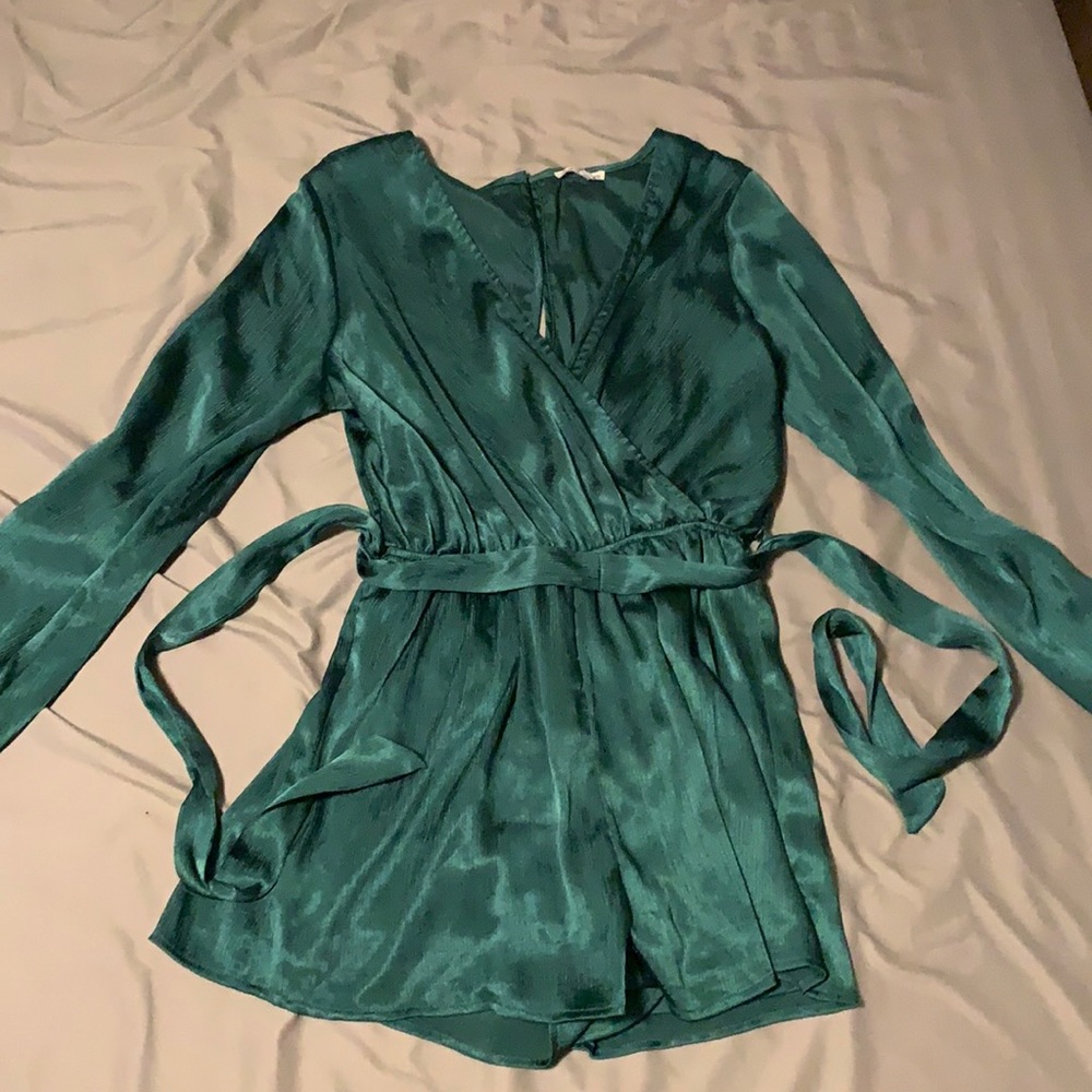 Emerald green long sleeve romper